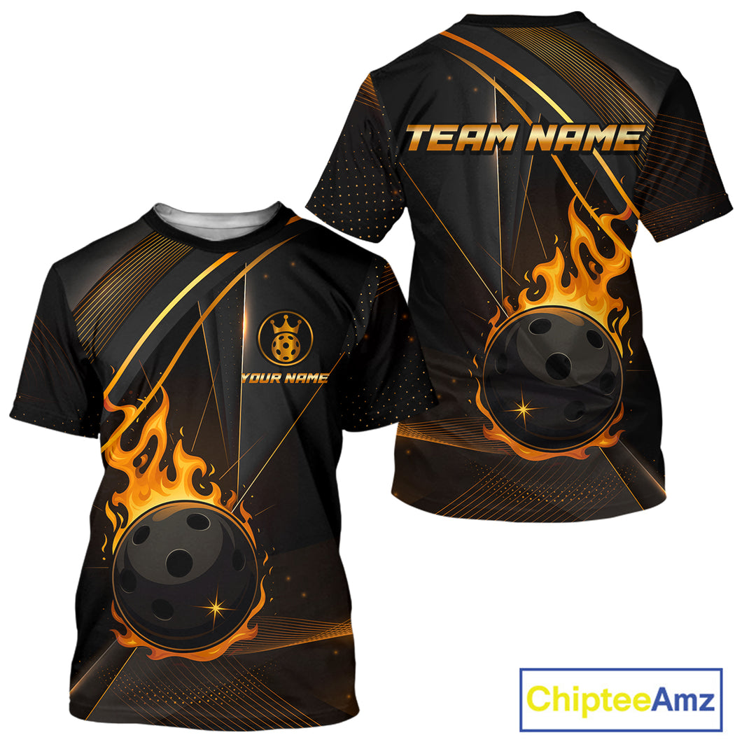 Custom Black And Gold Pickleball Ball T-Shirt For Men Flames Pickleball Team Jersey NYN1482