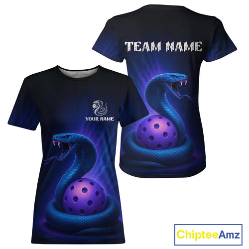 Custom Purple And Blue Cobra Pickleball Ball T-Shirt For Women Outfits Pickleball Jersey NYN1485