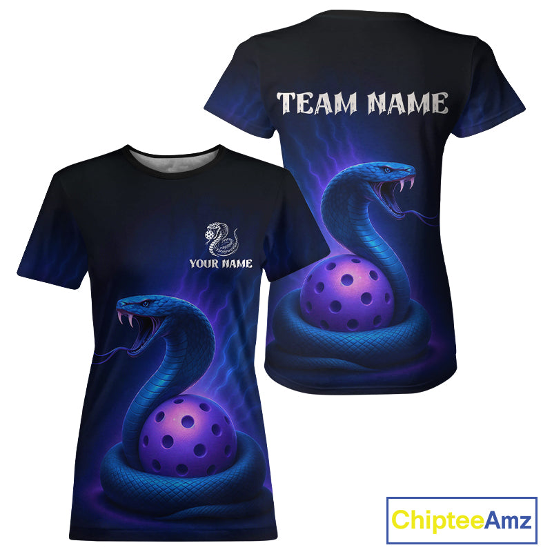 Custom Purple And Blue Cobra Pickleball Ball T-Shirt For Women Outfits Pickleball Jersey NYN1485