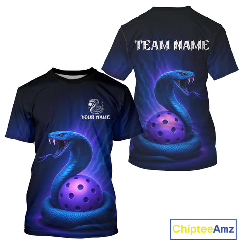 Custom Purple And Blue Cobra Pickleball Ball T-Shirt For Men Outfits Pickleball Jersey NYN1485