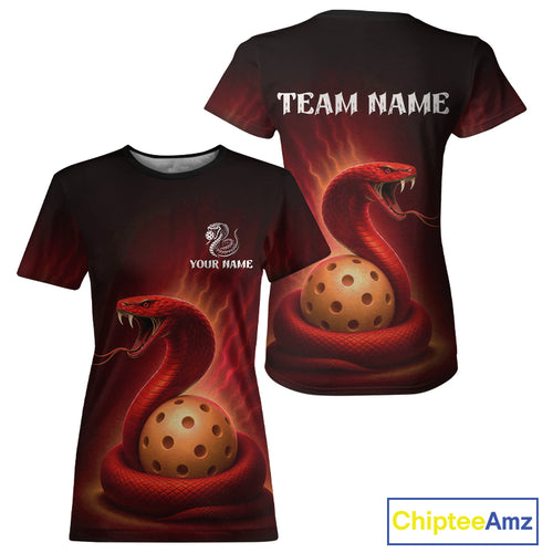 Custom Red And Yellow Cobra Pickleball Ball T-Shirt For Women Outfits Pickleball Jersey NYN1486