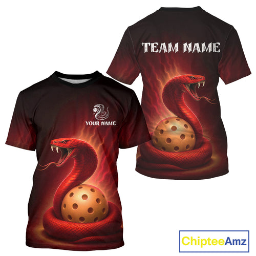 Custom Red And Yellow Cobra Pickleball Ball T-Shirt For Men Outfits Pickleball Jersey NYN1486