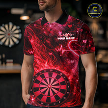 Load image into Gallery viewer, Heart Beat Red Grunge Flame Dartboard Men Darts Valentine Shirt Custom Dart Polo Couple Gifts NYN2535