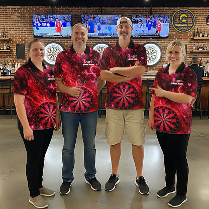 Heart Beat Red Grunge Flame Dartboard Women Darts Valentine Shirt Custom Dart Polo Couple Gifts NYN2535