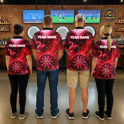 Heart Beat Red Grunge Flame Dartboard Women Darts Valentine Shirt Custom Dart Polo Couple Gifts NYN2535