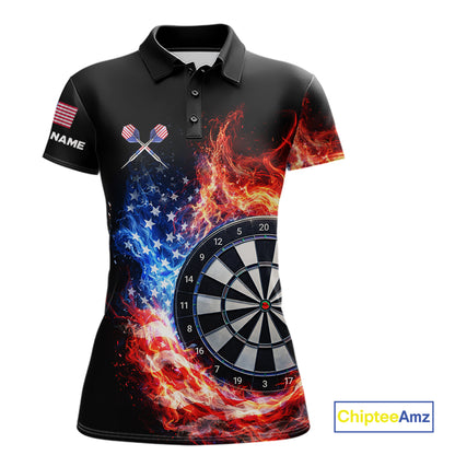 American Flag Fire Flame Smoke Dartboard Women Darts Polo Shirt Custom Dart Team Jersey Gifts NYN2537