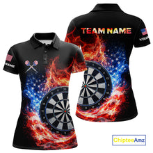 Load image into Gallery viewer, American Flag Fire Flame Smoke Dartboard Women Darts Polo Shirt Custom Dart Team Jersey Gifts NYN2537