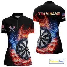 Load image into Gallery viewer, American Flag Fire Flame Smoke Dartboard Women Darts 1/4-Zip Shirt Custom Dart Team Jersey Gifts NYN2537
