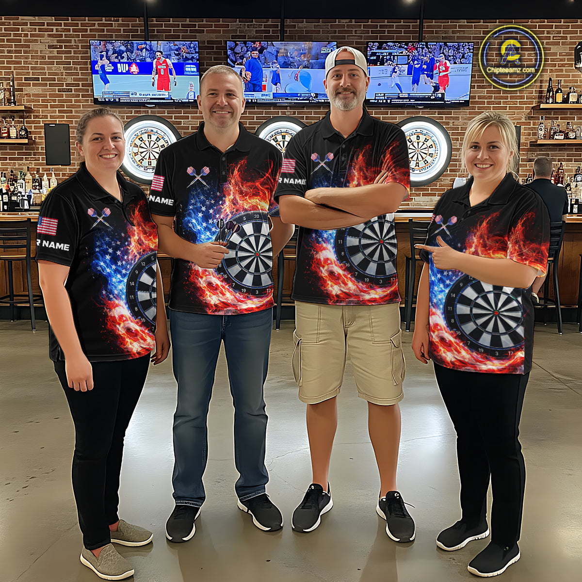American Flag Fire Flame Smoke Dartboard Men Darts 1/4-Zip Shirt Custom Dart Team Jersey Gifts NYN2537
