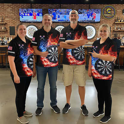 American Flag Fire Flame Smoke Dartboard Men Darts 1/4-Zip Shirt Custom Dart Team Jersey Gifts NYN2537