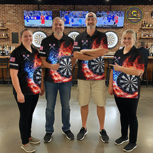 Load image into Gallery viewer, American Flag Fire Flame Smoke Dartboard Men Darts Polo Shirt Custom Dart Team Jersey Gifts NYN2537