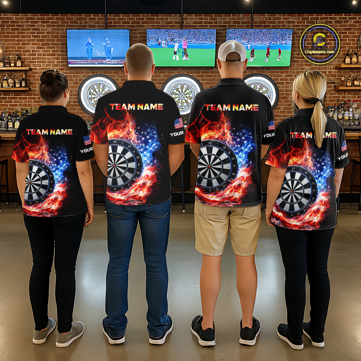 American Flag Fire Flame Smoke Dartboard Men Darts 1/4-Zip Shirt Custom Dart Team Jersey Gifts NYN2537