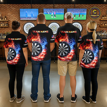 American Flag Fire Flame Smoke Dartboard Men Darts 1/4-Zip Shirt Custom Dart Team Jersey Gifts NYN2537