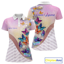Load image into Gallery viewer, Colorful Butterfly Womens Golf Polo Shirt Custom Name Floral White Golf Ball Clothes Jerseys NYN2911