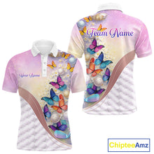 Load image into Gallery viewer, Colorful Butterfly Mens Golf Polo Shirt Custom Name Floral White Golf Ball Clothes Jerseys NYN2911