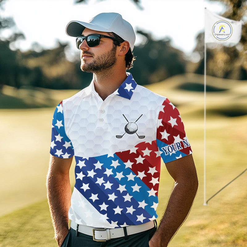 Mens Golf Polo Shirts Star Pattern Custom Patriotic Golf Team Shirts For Men, Golf Gifts NYN2915