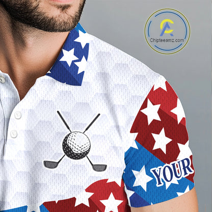 Mens Golf Polo Shirts Star Pattern Custom Patriotic Golf Team Shirts For Men, Golf Gifts NYN2915
