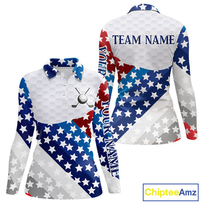 Womens Golf Polo Shirts Star Pattern Custom Patriotic Golf Team Shirts For Women, Golf Gifts NYN2915