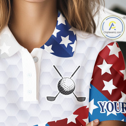 Womens Golf Polo Shirts Star Pattern Custom Patriotic Golf Team Shirts For Women, Golf Gifts NYN2915