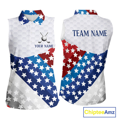 Womens Sleeveless Golf Polo Shirts Star Pattern Custom Patriotic Golf Team Shirts, Golf Gifts NYN2915