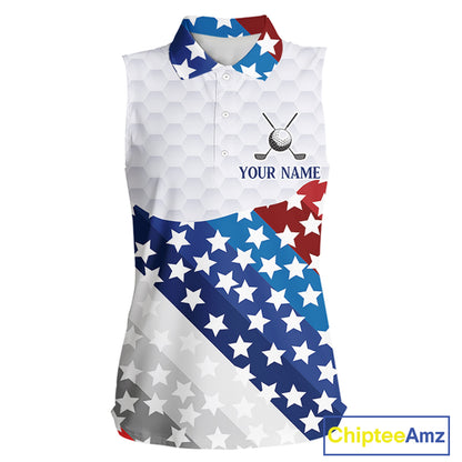 Womens Sleeveless Golf Polo Shirts Star Pattern Custom Patriotic Golf Team Shirts, Golf Gifts NYN2915