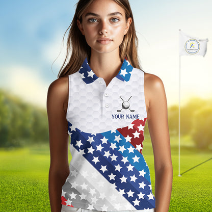 Womens Sleeveless Golf Polo Shirts Star Pattern Custom Patriotic Golf Team Shirts, Golf Gifts NYN2915