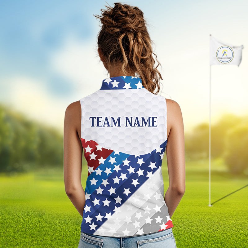 Womens Sleeveless Golf Polo Shirts Star Pattern Custom Patriotic Golf Team Shirts, Golf Gifts NYN2915
