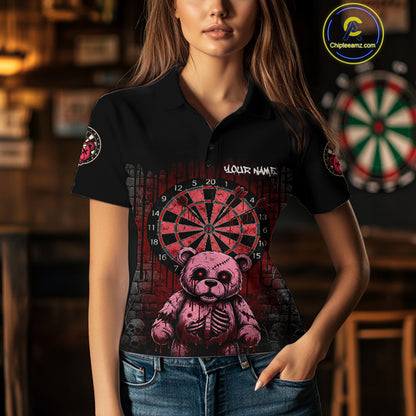 Black And Red Dripping Creepy Bear Grunge Custom Polo Dart Shirt For Women Dart Jerseys NYN2021