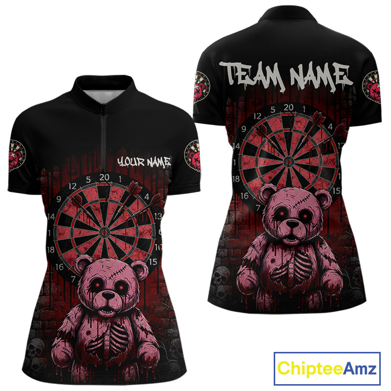 Black And Red Dripping Creepy Bear Grunge Custom Quarter-Zip Dart Shirt For Women Dart Jerseys NYN2021