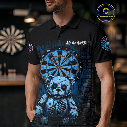 Black And Blue Dripping Creepy Bear Grunge Custom Polo Dart Shirt For Men Dart Jerseys NYN2022