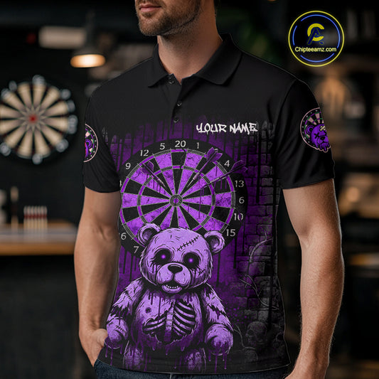 Black And Purple Dripping Creepy Bear Grunge Custom Polo Dart Shirt For Men Dart Jerseys NYN2023