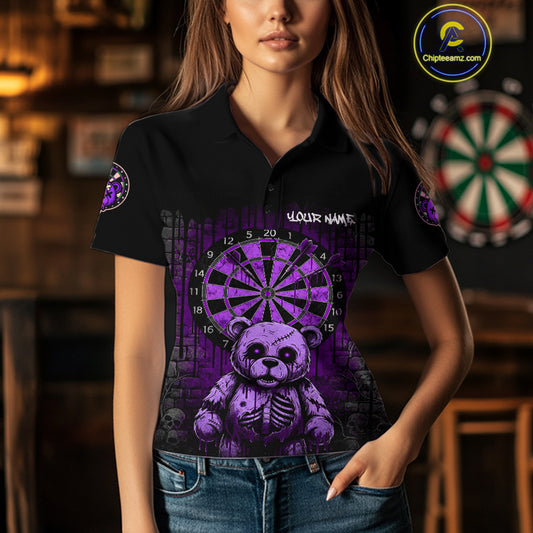 Black And Purple Dripping Creepy Bear Grunge Custom Polo Dart Shirt For Women Dart Jerseys NYN2023