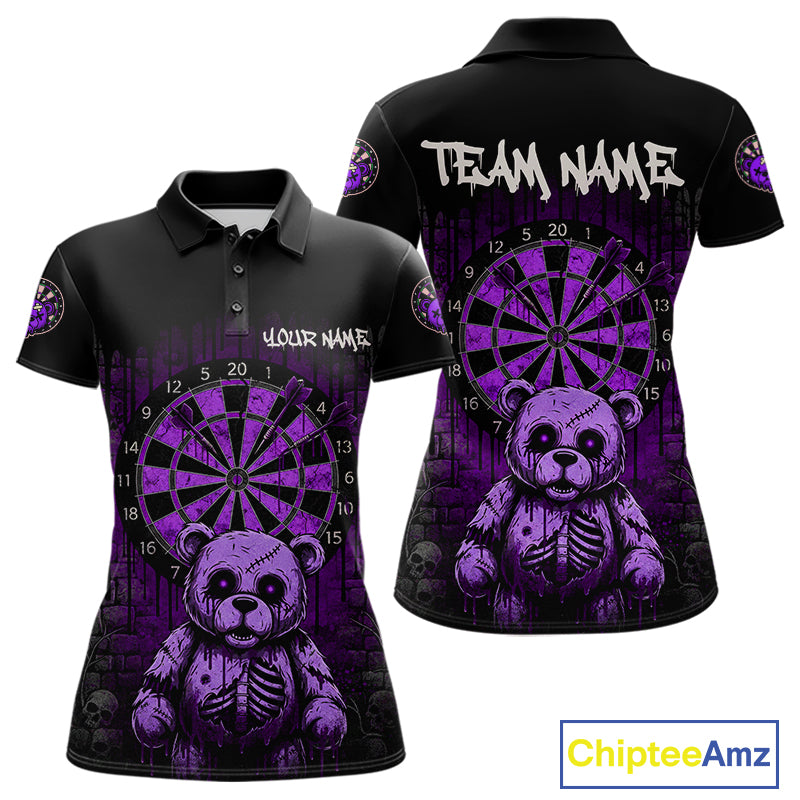 Black And Purple Dripping Creepy Bear Grunge Custom Polo Dart Shirt For Women Dart Jerseys NYN2023