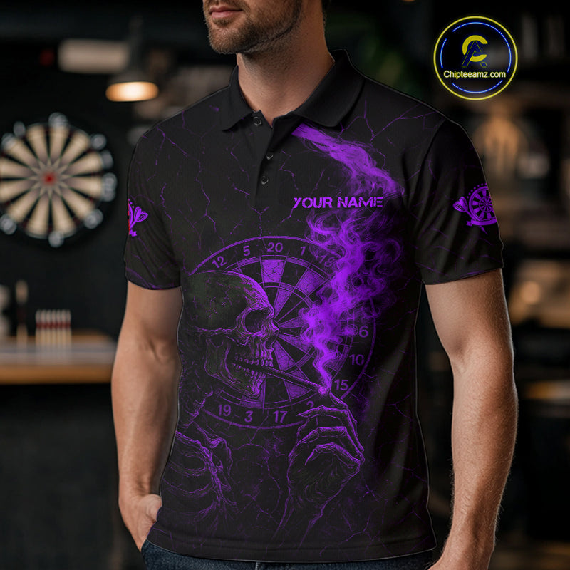 Purple Smoking Skeleton Bone Grunge Dartboard Custom Men Polo Dart Jerseys Dart Gifts NYN2035