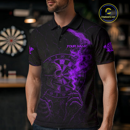 Purple Smoking Skeleton Bone Grunge Dartboard Custom Men Polo Dart Jerseys Dart Gifts NYN2035