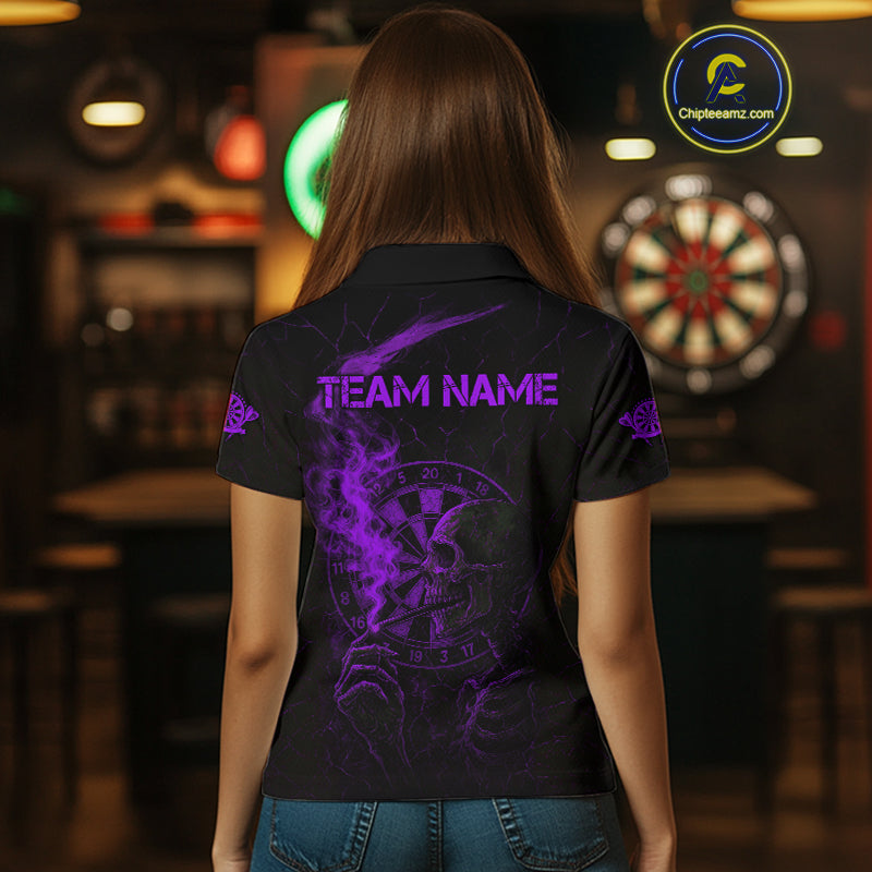Purple Smoking Skeleton Bone Grunge Dartboard Custom Women Polo Dart Jerseys Dart Gifts NYN2035