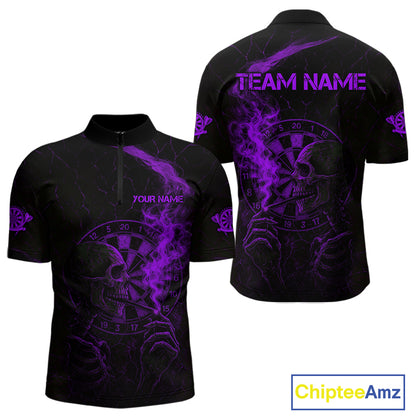 Purple Smoking Skeleton Bone Grunge Dartboard Custom Men Quarter-Zip Dart Jerseys Dart Gifts NYN2035