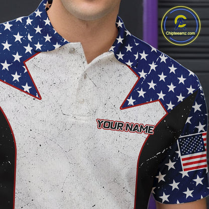 Grunge Patriotic Bowling Jerseys For Men Custom US Flag Bowling Polo 1/4-Zip Shirt, Gift For Bowlers NYN3126