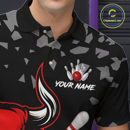 Funny Bull Grunge Red Bowling Polo & 1/4 Zip Shirts For Men Custom Outftis Team Bowling Jerseys NYN3129