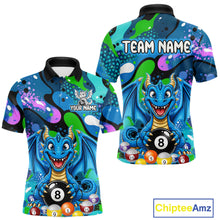 Load image into Gallery viewer, Blue splatter funny dragon 8 ball billiard polo shirt for men custom team apparel