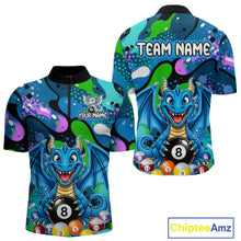 Load image into Gallery viewer, Blue splatter funny dragon 8 ball billiard 1/4-zip shirt for men custom team apparel