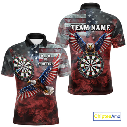 Red Grey Smoke American Flag Eagle Darts Team Shirt For Men Custom Patriotic Dart Polo 1/4-Zip Jersey NYN4202