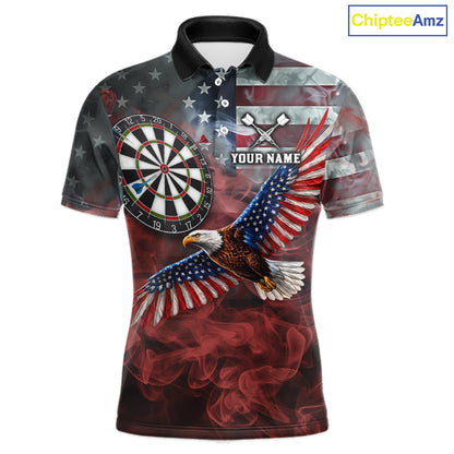 Red Grey Smoke American Flag Eagle Darts Team Shirt For Men Custom Patriotic Dart Polo 1/4-Zip Jersey NYN4202