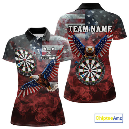 Red Grey Smoke American Flag Eagle Darts Team Shirt For Women Custom Patriotic Dart Polo 1/4-Zip Jersey NYN4202