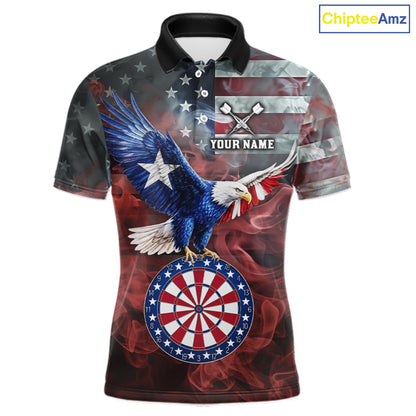 Red Grey Smoke Texas-Eagle Darts Team Shirt For Men Custom US Flag Patriotic Dart Polo 1/4-Zip Jersey NYN4203