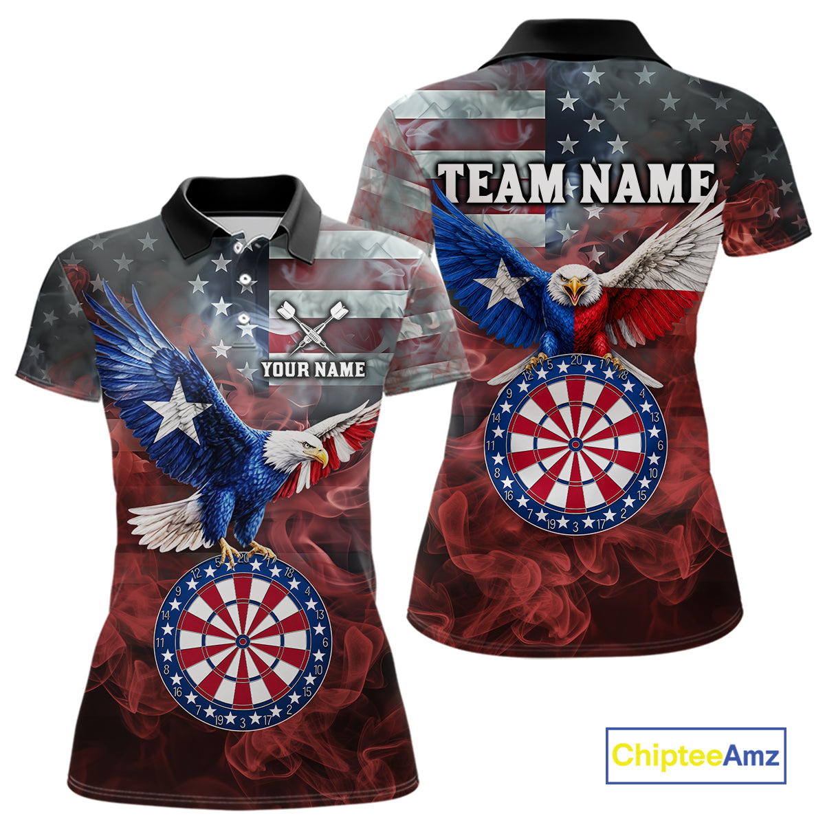 Red Grey Smoke Texas-Eagle Darts Team Shirt For Women Custom US Flag Patriotic Dart Polo 1/4-Zip Jersey NYN4203