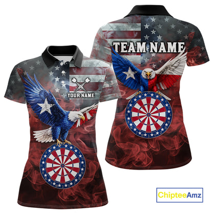 Red Grey Smoke Texas-Eagle Darts Team Shirt For Women Custom US Flag Patriotic Dart Polo 1/4-Zip Jersey NYN4203