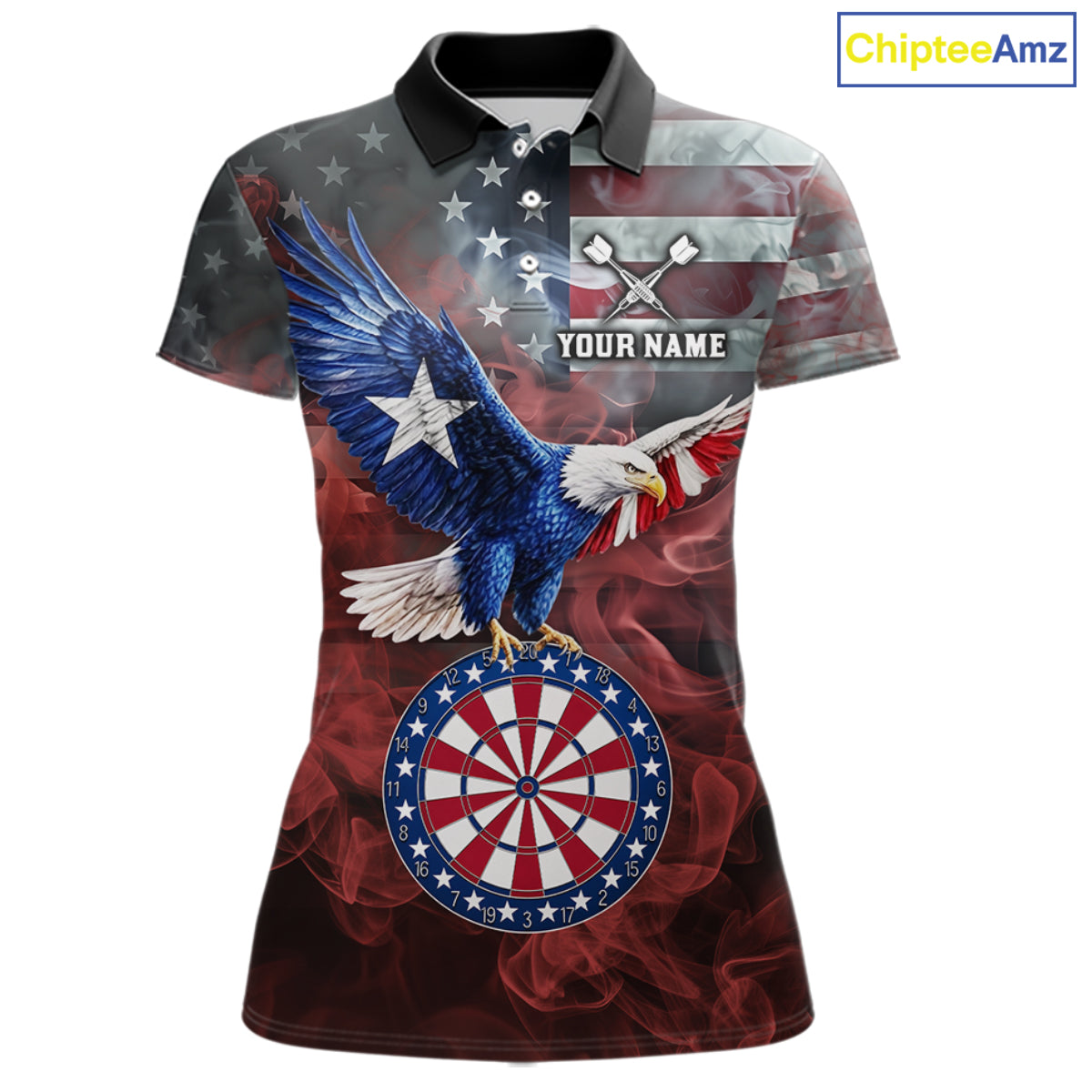 Red Grey Smoke Texas-Eagle Darts Team Shirt For Women Custom US Flag Patriotic Dart Polo 1/4-Zip Jersey NYN4203