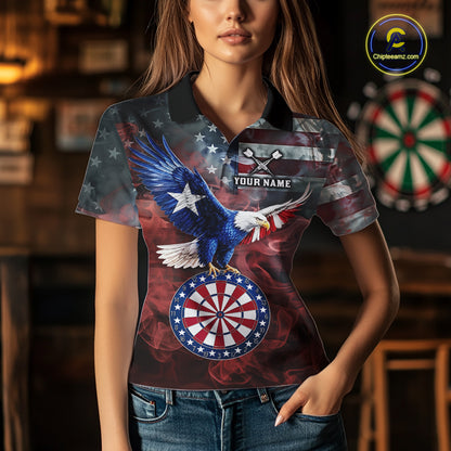 Red Grey Smoke Texas-Eagle Darts Team Shirt For Women Custom US Flag Patriotic Dart Polo 1/4-Zip Jersey NYN4203