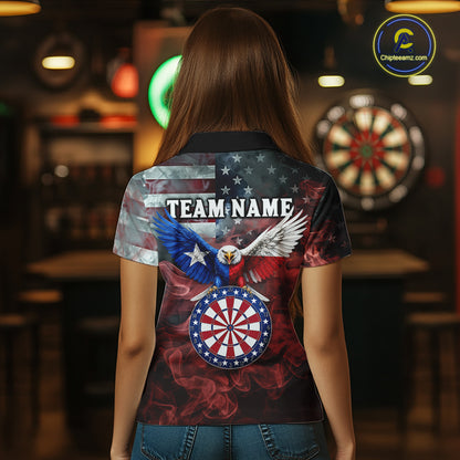 Red Grey Smoke Texas-Eagle Darts Team Shirt For Women Custom US Flag Patriotic Dart Polo 1/4-Zip Jersey NYN4203